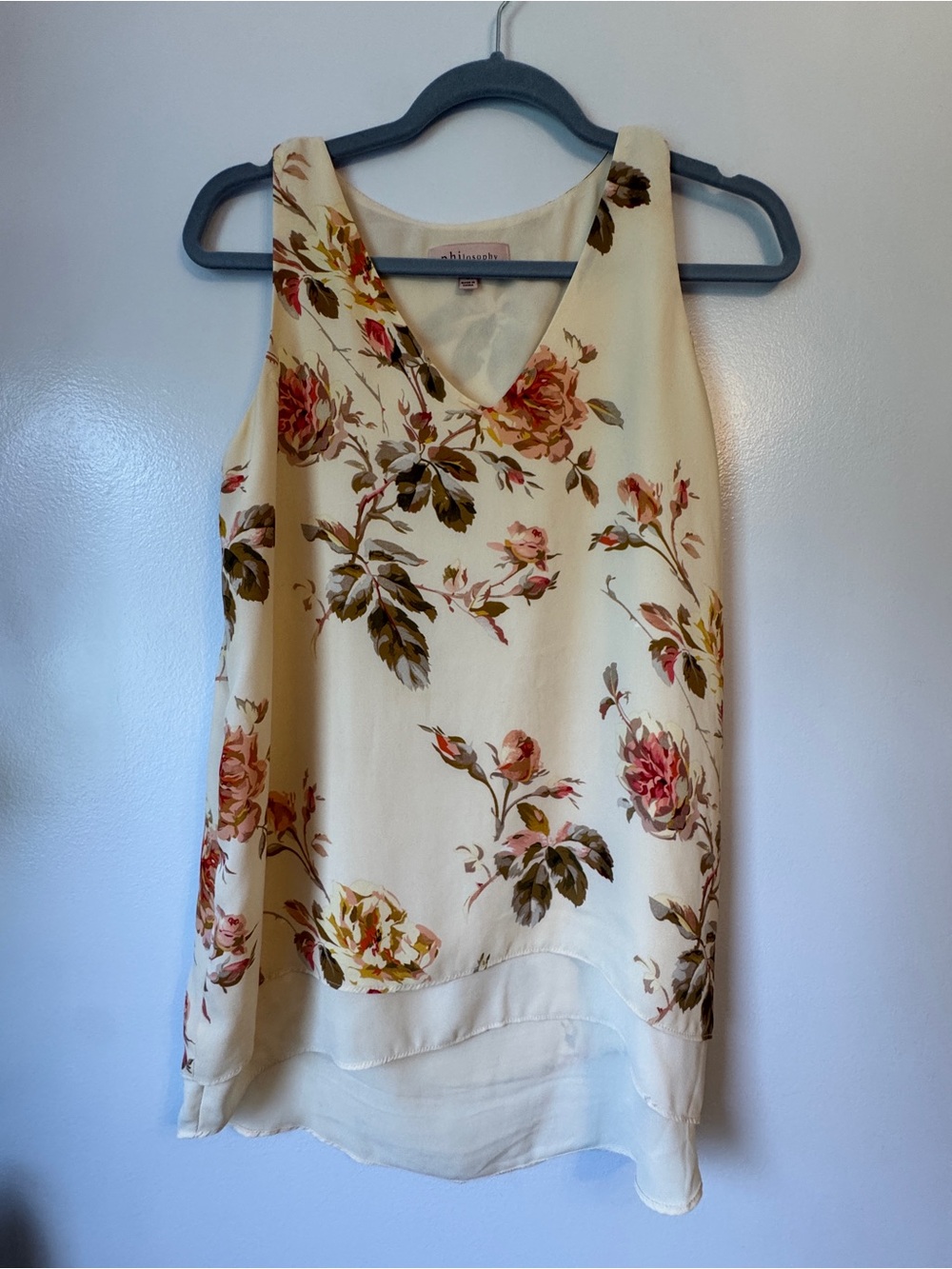 Philosophy Cream Floral V-Neck Layered Hem Camisole